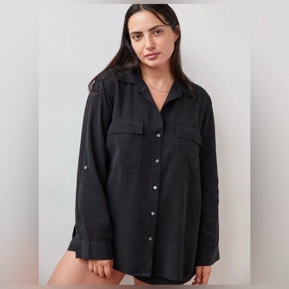 Babaton Black Utility button down shirt Quiet Luxury Minimalist Aritzia L - Picture 2 of 10